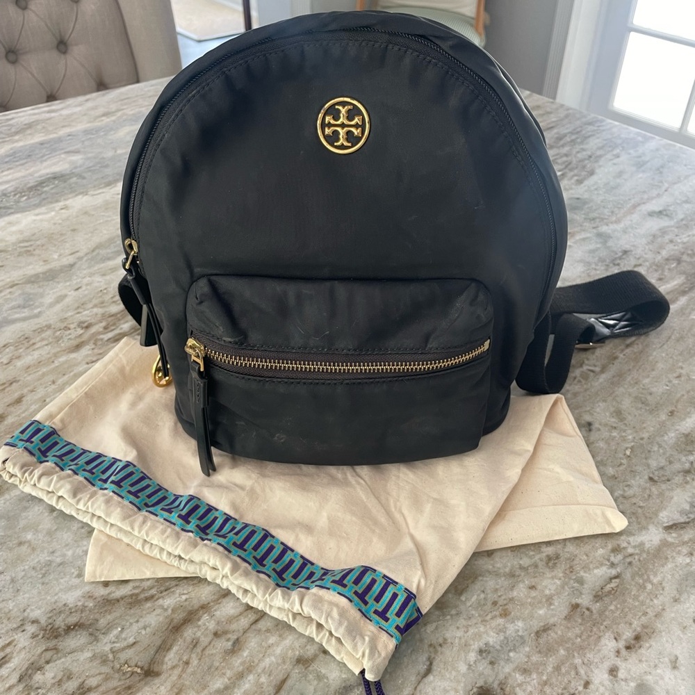 Tory Burch Black Backpack with Gold Details